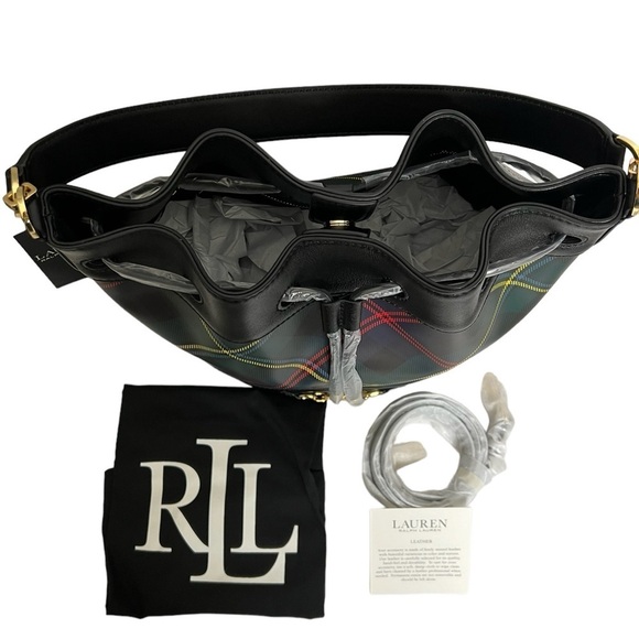 Ralph Lauren Andie Bucket Drawstring Plaid Leather Crossbody Bag - Picture 10 of 17